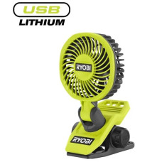 Вентилятор акумуляторний кліпса Ryobi USB Lithium RCF4-0 4В 3800об·хв обертання 325° поворот 180° 2 швидкості 0.29кг без АКБ та ЗП (5133006130)
