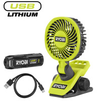 Вентилятор акумуляторний кліпса Ryobi USB Lithium RCF4-0 4В 2А·год 3800об·хв обертання 325° поворот 180° 2 швидкості 0.29кг (5133006143)