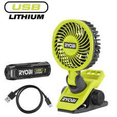 Вентилятор акумуляторний кліпса Ryobi USB Lithium RCF4-0 4В 2А·год 3800об·хв обертання 325° поворот 180° 2 швидкості 0.29кг (5133006143)