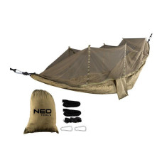 Гамак Neo Tools, з москітною сіткою, матеріал нейлон 210T, 330x140см, до 200кг, шнури, сумка для перенесення, зелений (63-123)