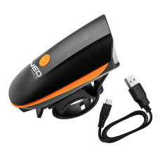 Ліхтар велосипедний Neo Tools фронтальний, 250 люмен, 3Вт, USB, 1200мА·год, 3 функцій освітлення, IPX4 (91-004)