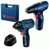 Bosch Набір із двох акумуляторних інструментів 12В, дриль-шурупокрут GSR 120-LI, гайковерт ударний GDR 120-LI, акб 2х2А•год, кейс (06019G8023)
