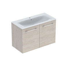 SELNOVA SQUARE комплект:вбудованого умивальника Slim Rim,з шафкою, двоє дверей, 98,8*50,2см, двухдверной, світлий горіх, GEBERIT (501.263.00.1)