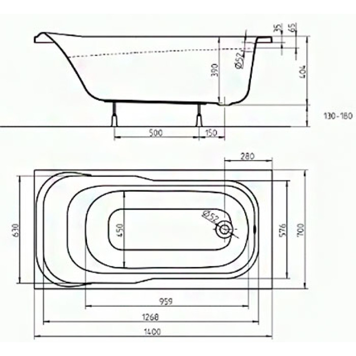 Ванна SENSA 140х70 без ножек, KOLO Украина. (XWP354000N)