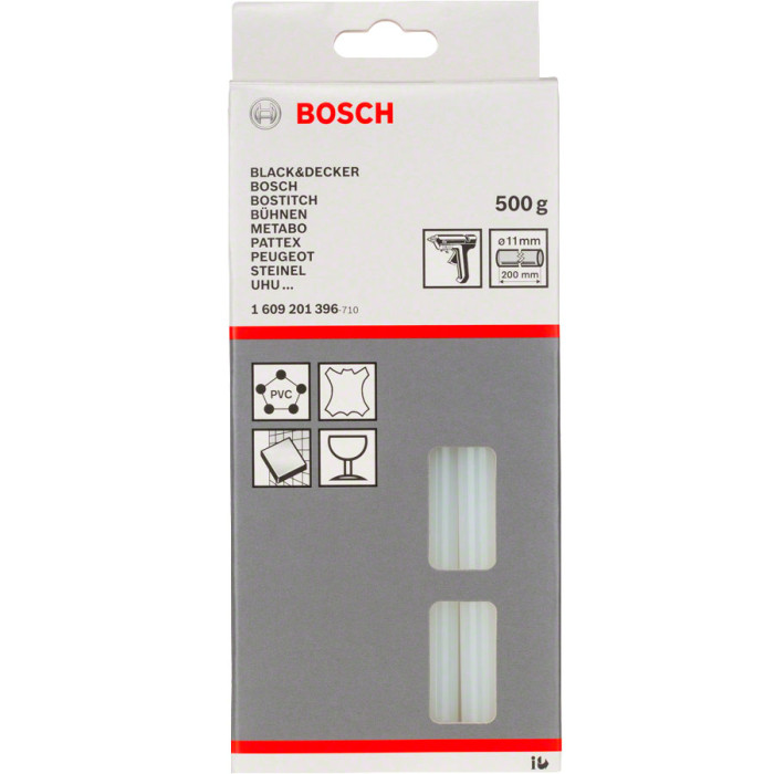 Bosch Стрижень клейовий, прозорий, 11х200мм, 0.5кг (1609201396)