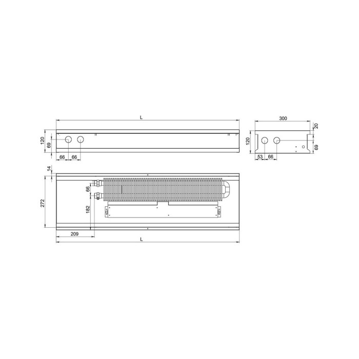 Внутрішньопідлоговий конвектор  Carrera SV Inox 280х1250х120+вент. DC24V (SVI24dc_28/125/12)