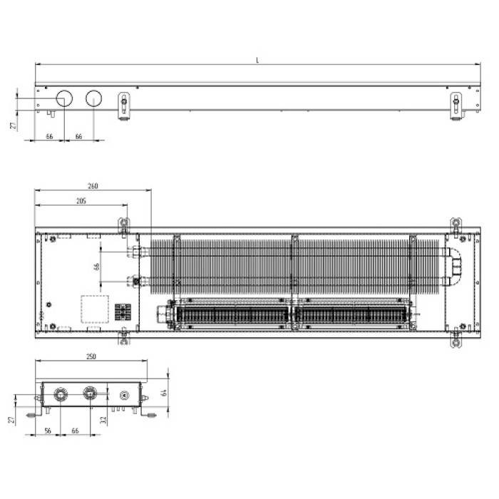 Внутрішньопідлоговий конвектор  Carrera MV Black 250х1500х65+вент. DC24V (MVB24dc_25/150/6.5)