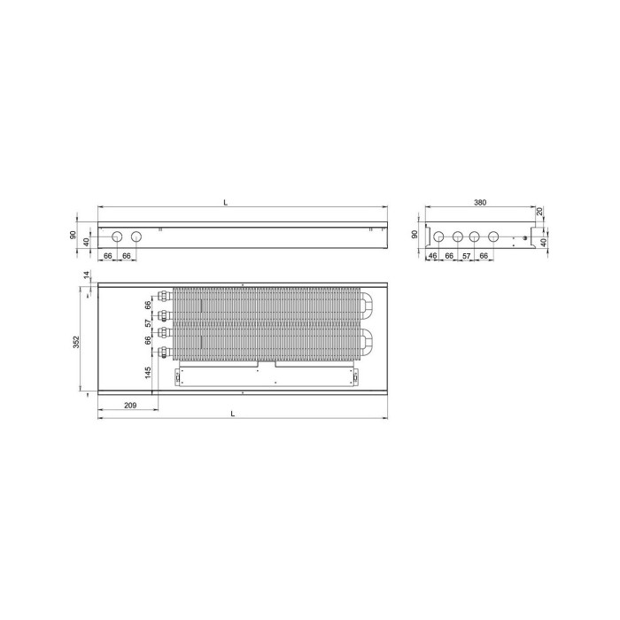 Внутрішньопідлоговий конвектор  Carrera SV2 Black 380х1500х90+вент. DC24V (SV2B24dc_38/150/09)