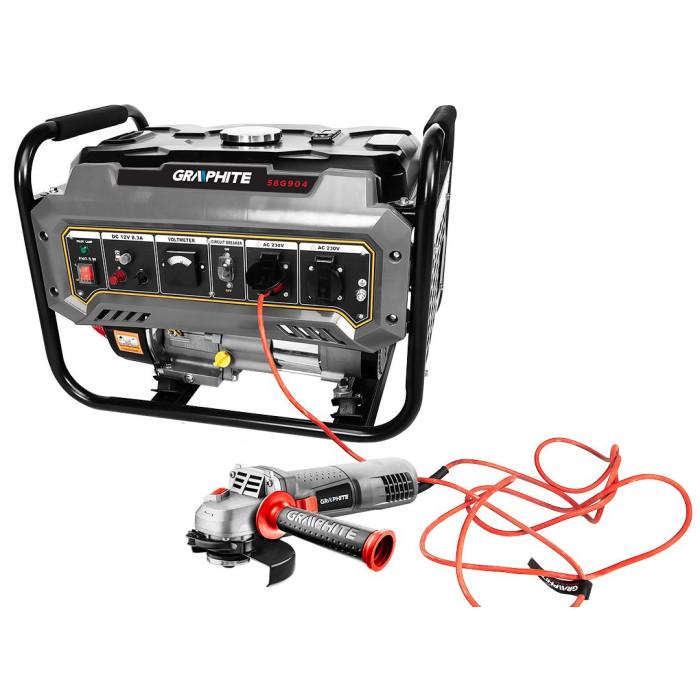 Graphite Генератор бензиновий 230В (1 фаза), 2/2.2кВт, ручний старт, AVR, 40кг (58G904)