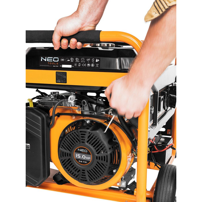 Neo Tools Генератор бензиновий 04-731, 6.0/6.5кВт, 1х12В та 2х230В (16А) та 1x230В(32А), бак 25л, 313г/кВтГ, 85 кг (04-731)