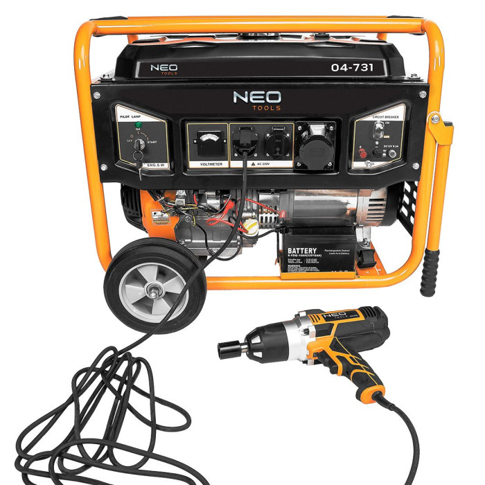 Neo Tools Генератор бензиновий 04-731, 6.0/6.5кВт, 1х12В та 2х230В (16А) та 1x230В(32А), бак 25л, 313г/кВтГ, 85 кг (04-731)