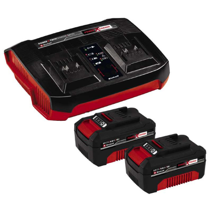 Комплект Einhell Power X-Change із двох акумуляторів 18V 4 Ah та подвійного зарядного пристрою (4512112)