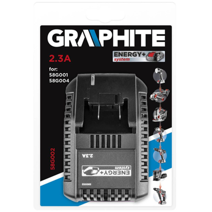 Graphite Зарядний пристрій, для Energy+, 18В, 2.3 А, система контролю напруги та температури, шнур 2 м (58G002)