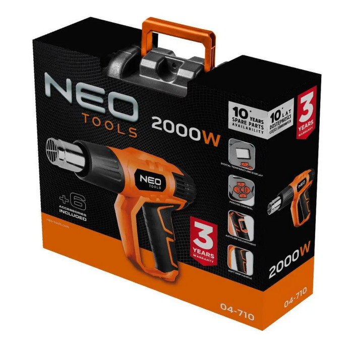 Фен будівельний Neo Tools 2000Вт 70-600°C 300/500л·хв 0.77кг (04-710)