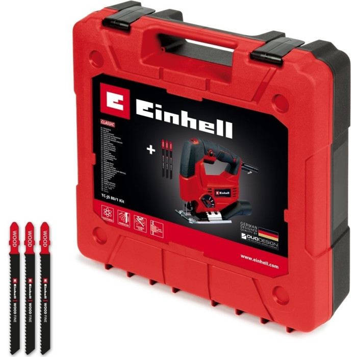 Einhell Лобзик електричний TC-JS 80/1 Kit, 550Вт, 1000-3000об•хв, в комплекті 3 полотна, кейс, 1.86кг (4321157)