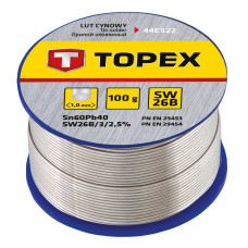 Припій олов’яний TOPEX Sn60Pb40 флюс SW26B дріт 1мм 100гр (44E522)
