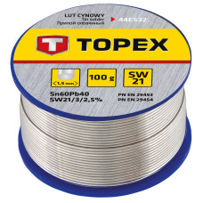 Припій олов'яний TOPEX Sn60Pb40 флюс SW21 дріт 1.5мм 100гр (44E532)