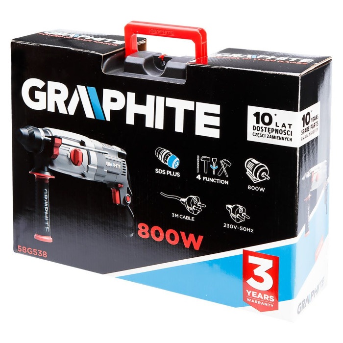 Перфоратор GRAPHITE SDS-plus 800Вт 2.8Дж кейс 3.28кг (58G538)
