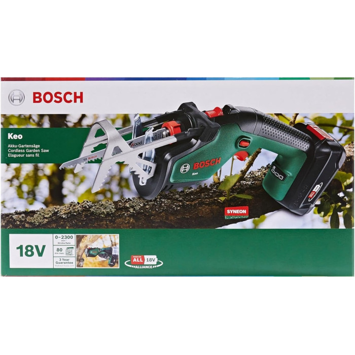 Пила шабельна акумуляторна Bosch KEO 18В ЗУAL18V-20 АКБ 2А·год пропил 80мм хід 20мм 1.4кг (0600861A00)
