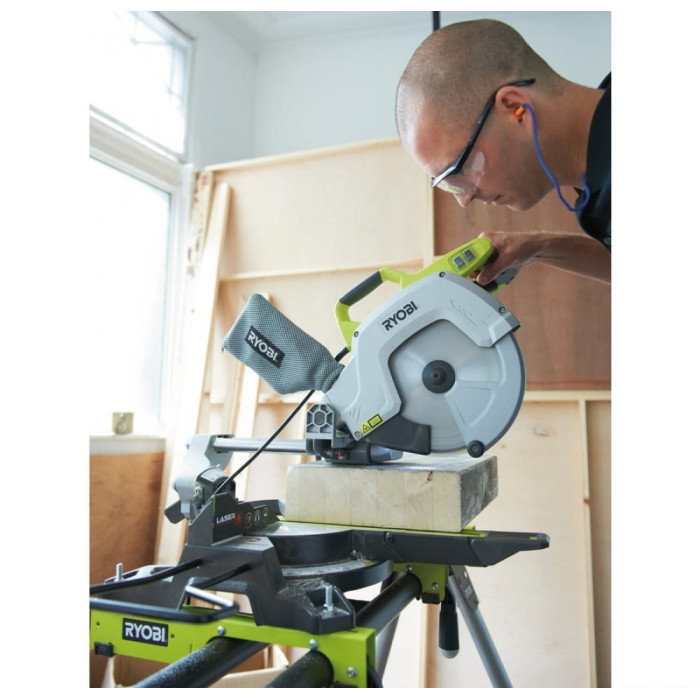Ryobi Пила торцювальна EMS254L з протяжкою 2000Вт, 254 мм, 4500 об/хв, лазер (5133001202)