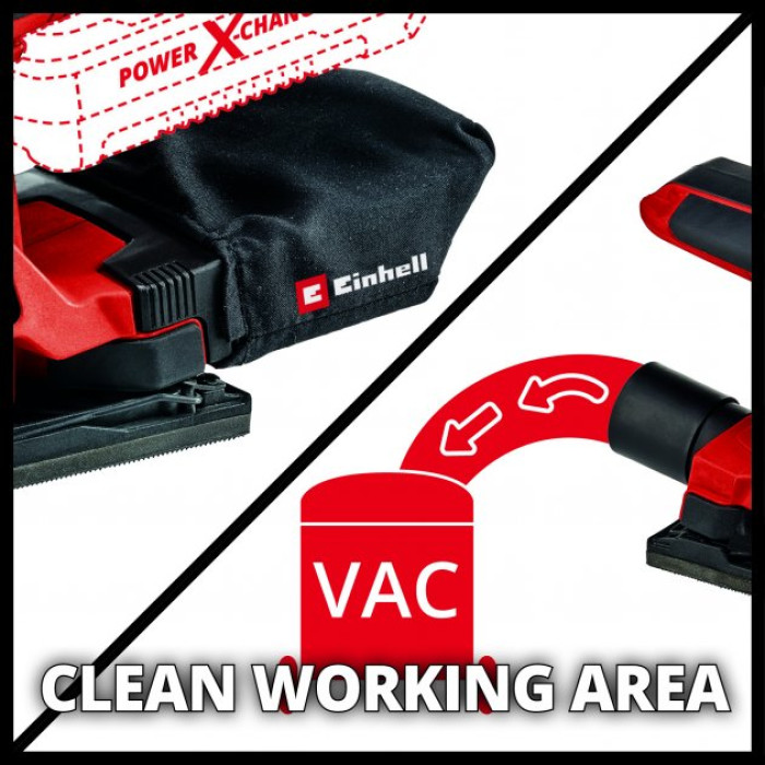 Einhell Шліфмашина вібраційна TC-OS 18/187 Li-Solo, PXC, акум., 187х97мм, 1.16кг, (без АКБ та ЗП) (4460725)