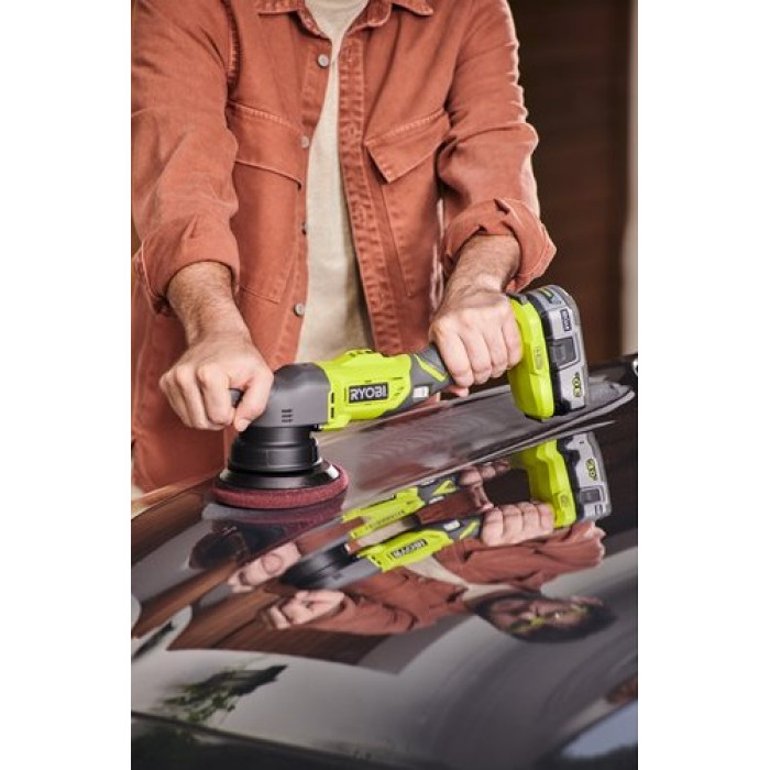 Ryobi Шліфмашина полірувальна акумуляторна R18P-0 ONE+ 18В 125мм рандомна орбіта регулювання швидкості без АКБ та ЗП (5133004845)