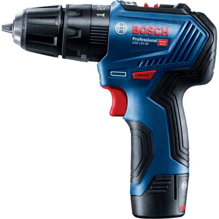 Bosch Шурупокрут-дриль ударний акумуляторний GSB 12V-30 12В 2х2А·год 18·30Нм 0-420·1600об·хв кейс 0.82кг (06019G9100)