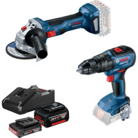 BOSCH Набір із двох акумуляторних інструментів 18В шліфмашина кутова GWS180-LI дриль-шурупокрут GSB 18V-50 зарядний пристрій акб 2х4А·год (0615990M8S)