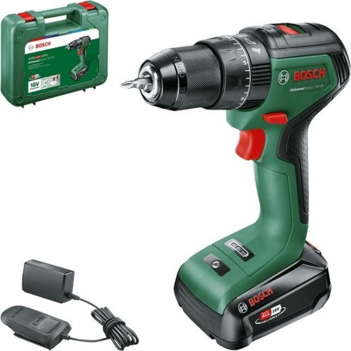 Шурупокрут-дриль акумуляторний Bosch UniversalImpact 18V-60 18В 1х2А·год 60Нм 0-500·0-1900об·хв кейс ЗП 1.3кг (06039D7101)