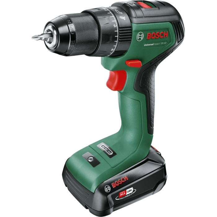 Шурупокрут-дриль акумуляторний Bosch UniversalImpact 18V-60 18В 1х2А·год 60Нм 0-500·0-1900об·хв кейс ЗП 1.3кг (06039D7101)