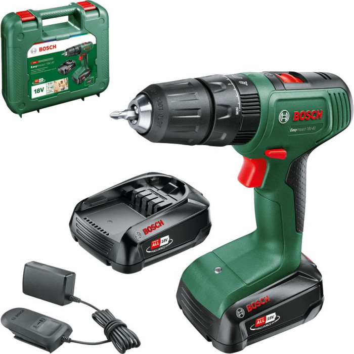 Bosch Шурупокрут-дриль акумуляторний EasyImpact 18V-40 18В 2х2А·год 20·38Нм 0-430·0-1630об·хв кейс ЗП 1.4кг (06039D8108)