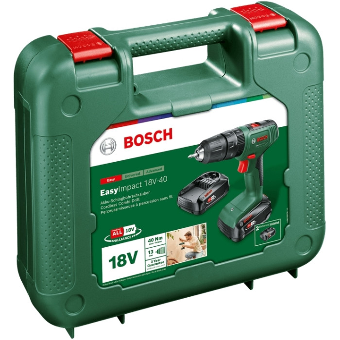 Bosch Шурупокрут-дриль акумуляторний EasyImpact 18V-40 18В 2х1.5А·год 20·38Нм 0-430·0-1650об·хв кейс ЗП 1.4кг (06039D8102)