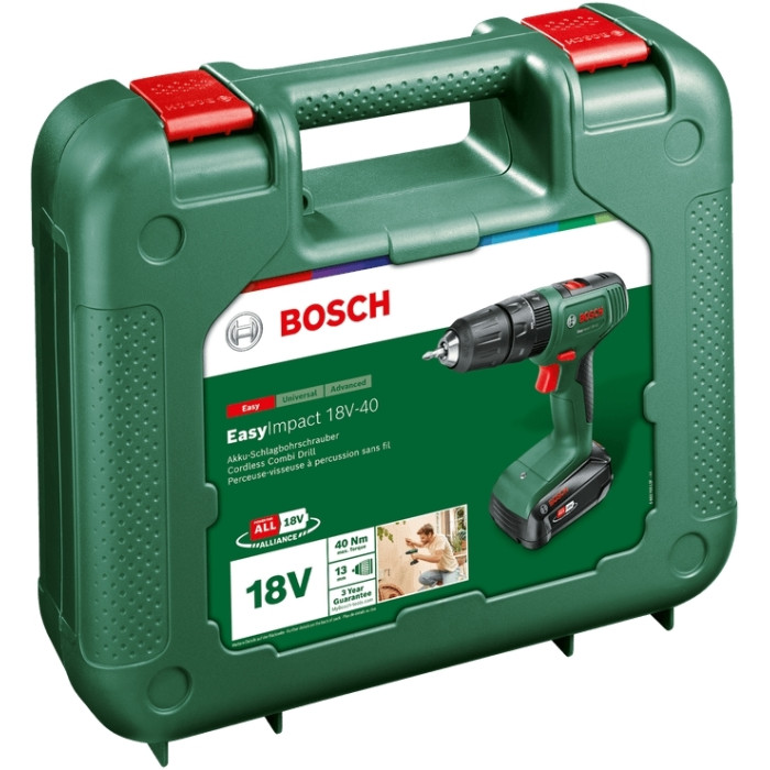 Шурупокрут-дриль акумуляторний Bosch EasyImpact 18V-40 18В 1х2А·год 20·38Нм 0-430·0-1630об·хв кейс ЗП 1.4кг (06039D8107)