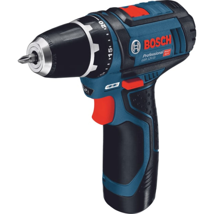 Шурупокрут-дриль акумуляторний Bosch GSR 12V-15 2х2А·год 30Нм 400·1300об·хв 0.89кг GAL 12V-20 + набір ручного інструменту (060186810R)