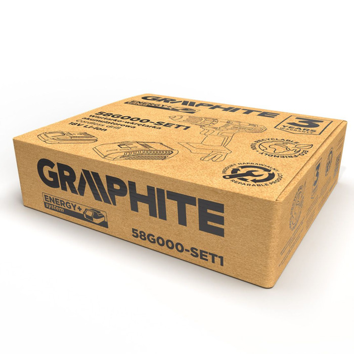 Шурупокрут-дриль акумуляторний GRAPHITE Energy+ 18В 1х2А·год 44Нм 0-350·0-1250об·хв ЗП 1.2кг (58G000-SET1)