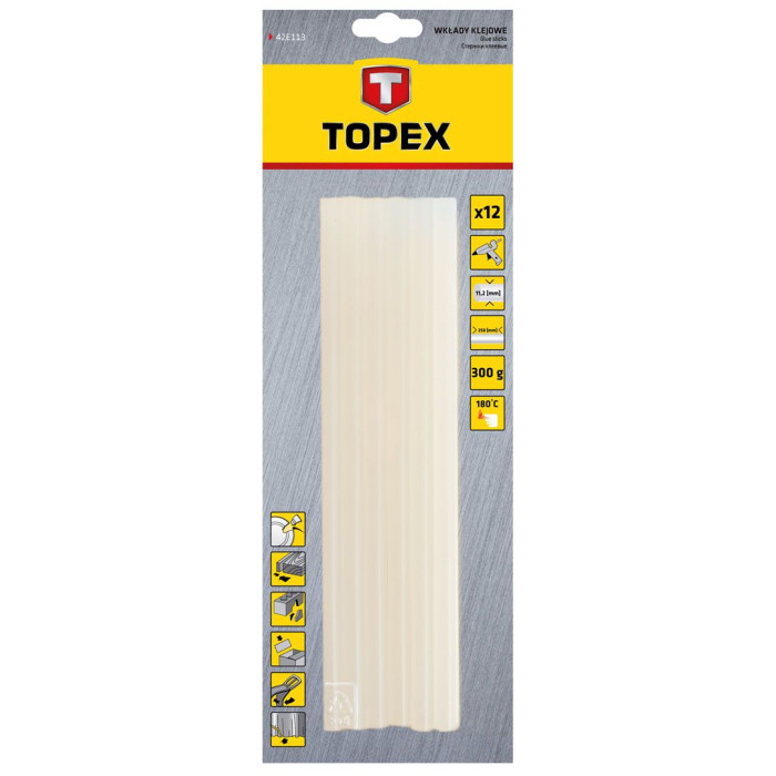 Topex Клейові стрижні, 11х250мм, 12шт, білий (42E172)