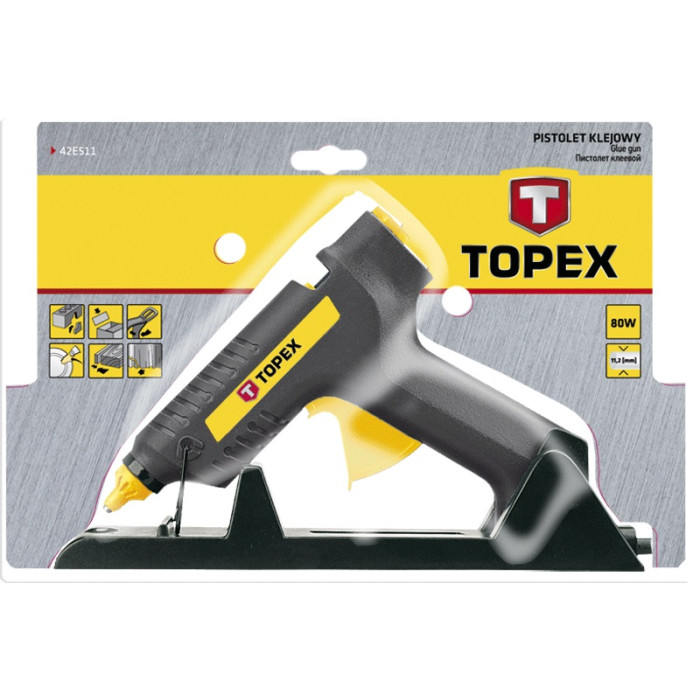 Topex Пістолет клейовий, бездротовий, 15/80Вт, стрижні 11мм, 14-16г•хв (42E511)