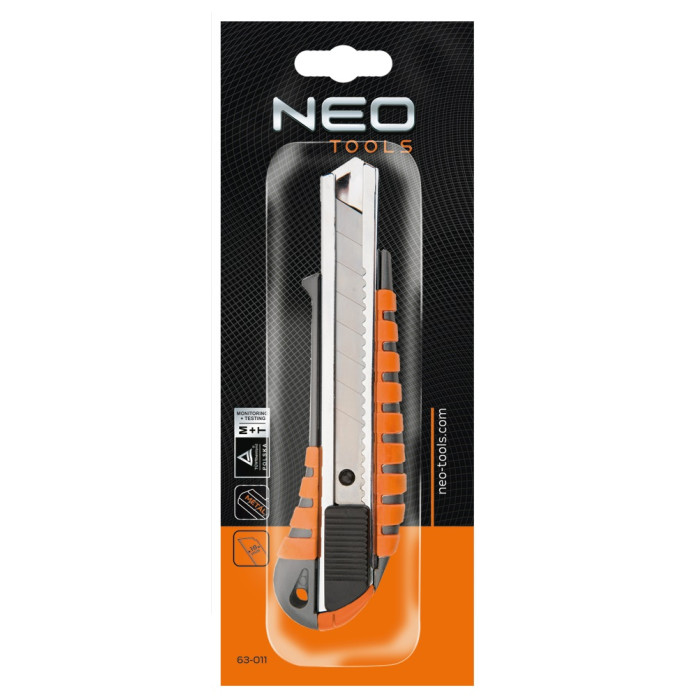 Neo Tools Ніж, сегментоване лезо 18мм, корпус двокомпонентний, 155мм (63-011)