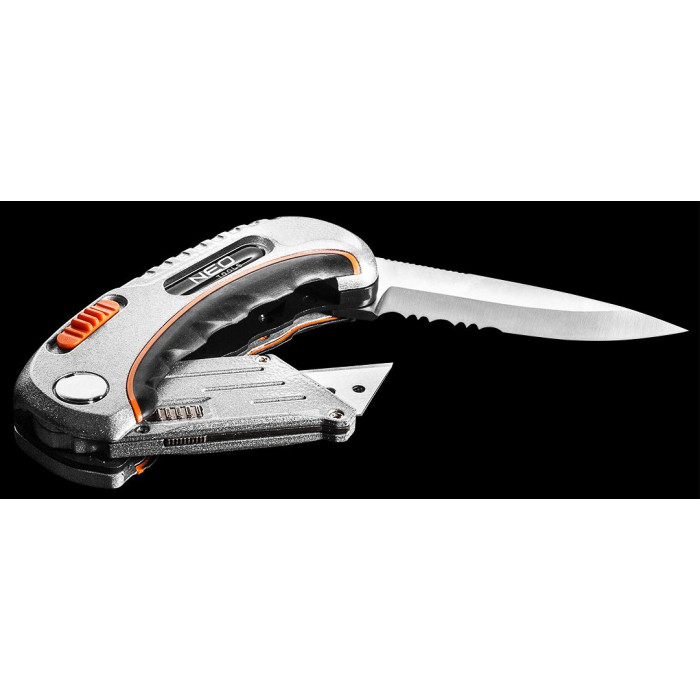 Neo Tools Ніж складаний, 2 наконечники, 5 трапецієподібних лез у наборі, чохол (63-710)