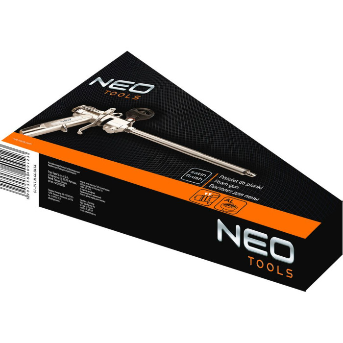 Neo Tools 61-011 Пістолет для монтажної піни з латунною головкою, алюміній покритий нікелем, сатинова обробка (61-011)