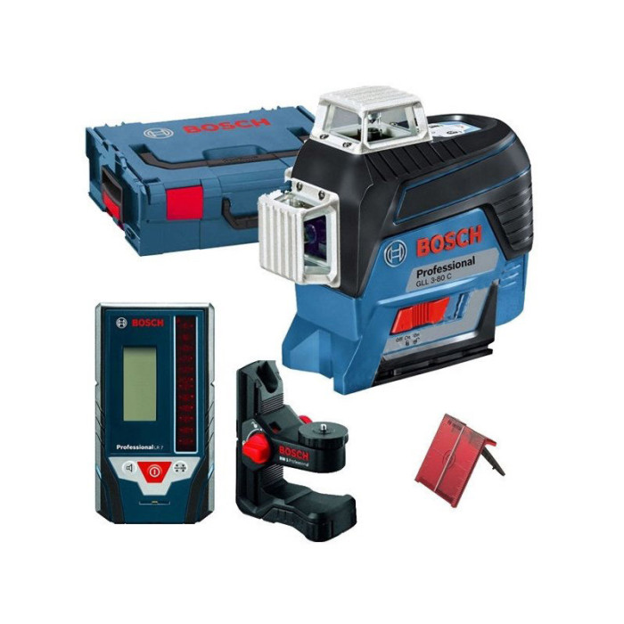 Bosch Нівелір лазерний GLL 3-80 C, акумуляторний 12В, Акб 2Аг, до 24м/120м, ±0,2мм/м, +LR7 +BM1, L-Boxx, IP 54 (0601063R05)