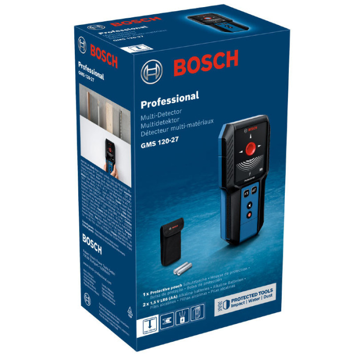 Детектор акумуляторний Bosch GMS 120-27 Professional, до 120мм, 2ААх1.5В, IP54, чохол, 0.24кг (0601081700)