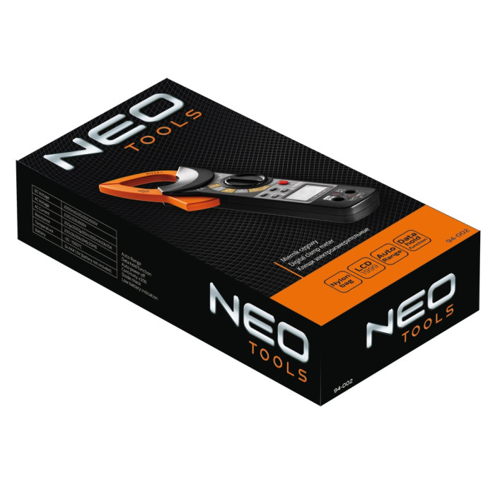 Neo Tools 94-002 Кліщі електровимірювальні, діаметр дроту до 37мм, РК дисплей з підсвічуванням, показання до 1999, чохол (мультиметр) (94-002)