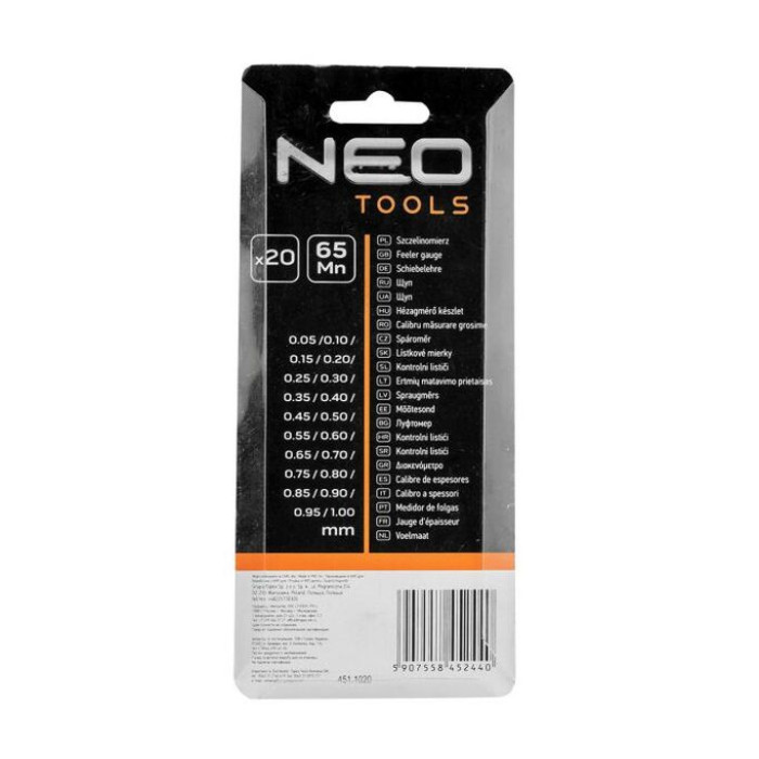 Neo Tools Щупи вимірювальні, набір 20 пластин, 0.05-1.0мм (11-191)