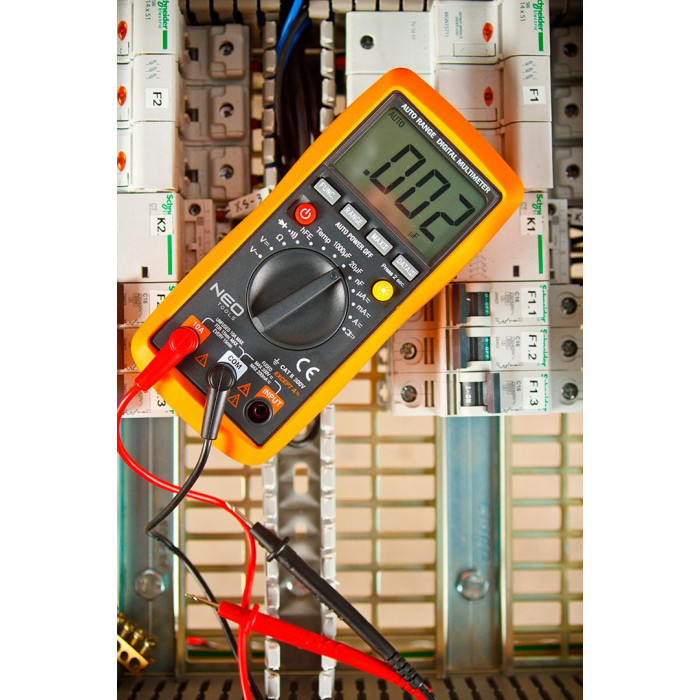 Neo Tools Мультиметр цифровий, 0-300В, широкий РК-дисплей з підсвіткою, чохол (94-001)