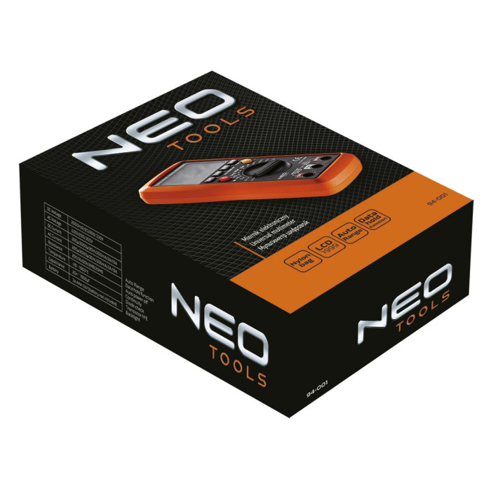 Neo Tools Мультиметр цифровий, 0-300В, широкий РК-дисплей з підсвіткою, чохол (94-001)