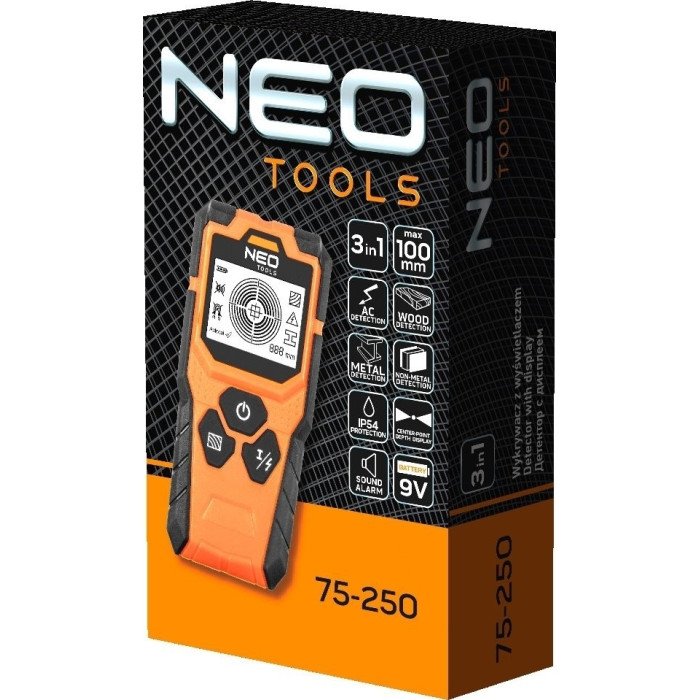 Детектор Neo Tools, від 20 до 100мм, IP54, чохол, 0.164кг (75-250)