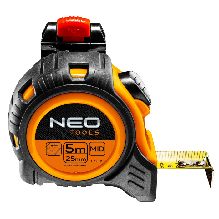 Neo Tools 67-205 Рулетка, сталева стрiчка, 5 м x 25 мм, з фiксатором selflock, защiпка (67-205)