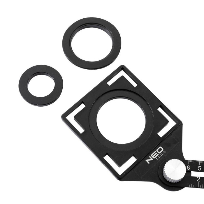 Neo Tools кутова, алюміній, 6 плечей шкалою 0-6 см, отвори у шаблоні 2.5/4/4.5 см (72-351)