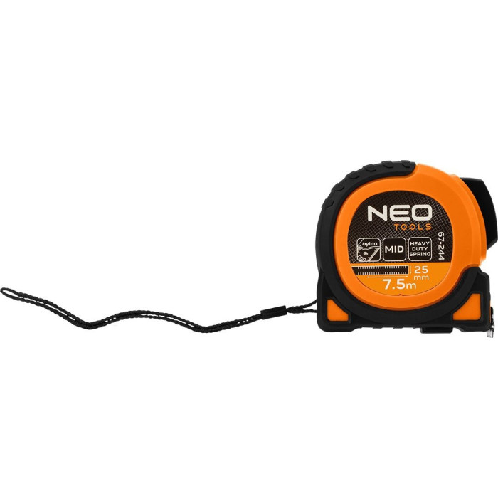 Рулетка Neo Tools Super Black, 7.5мx25мм, з фіксатором змотування, магніт (67-244)